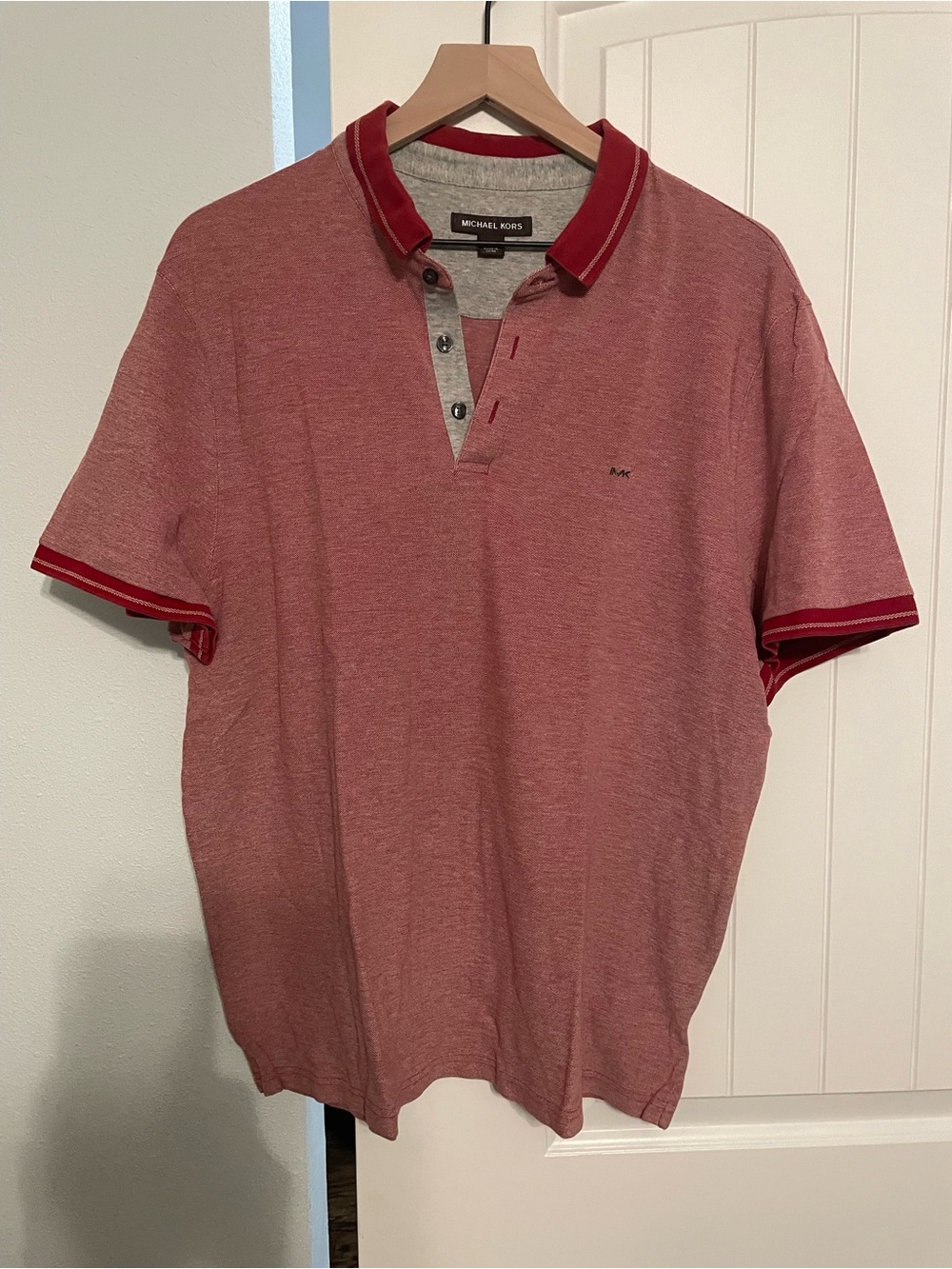 Michael Kors Men's Heathered Red Polo with Contrast Trim